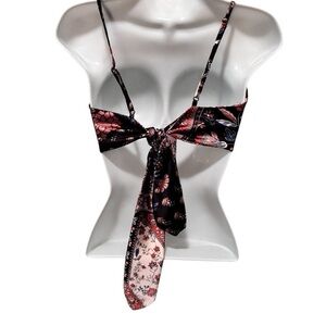 70’s Retro Inspired Silky Halter Top Floral Print Black Rose Gold Size S~M